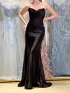 Black Mermaid V-neck Satin Corset Prom Dresses With Appliques #Milly020126285