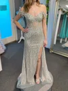 Sheath/Column Off-the-shoulder Sparkly Sequin Prom Dresses #Milly020126288