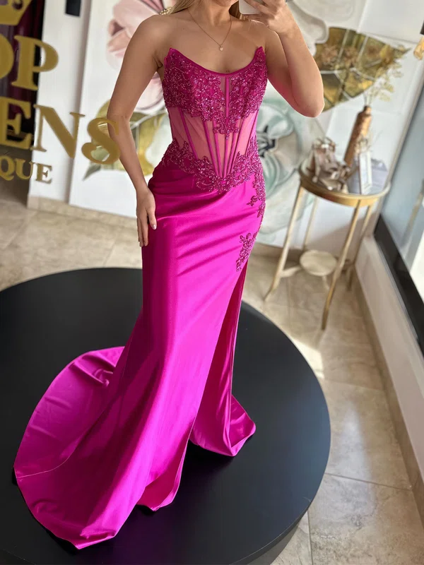 Sheath/Column Strapless Satin Corset Prom Dresses With Appliques #Milly020126301