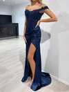 Sheath/Column One Shoulder Satin Prom Dresses With Appliques #Milly020126307