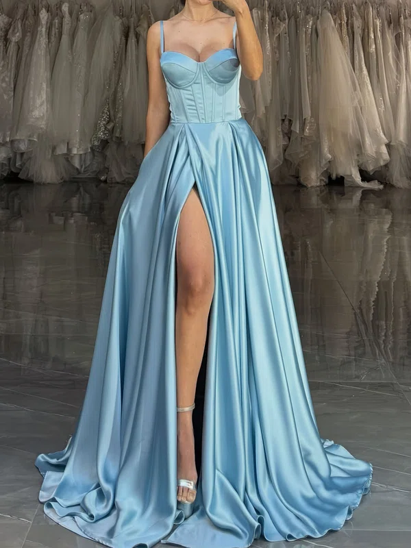 A-line Sweetheart Satin Corset Prom Dresses With Ruched #Milly020126317