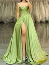 A-line Strapless Satin Corset Prom Dresses With Ruched #Milly020126319