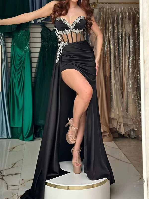 Sheath/Column V-neck Satin Corset Prom Dresses With Ruched #Milly020126322