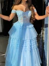 Ball Gown Off-the-shoulder Tulle Tiered Prom Dresses With Appliques #Milly020126326