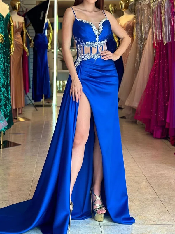 Sheath/Column V-neck Satin Corset Prom Dresses With Beading #Milly020126330