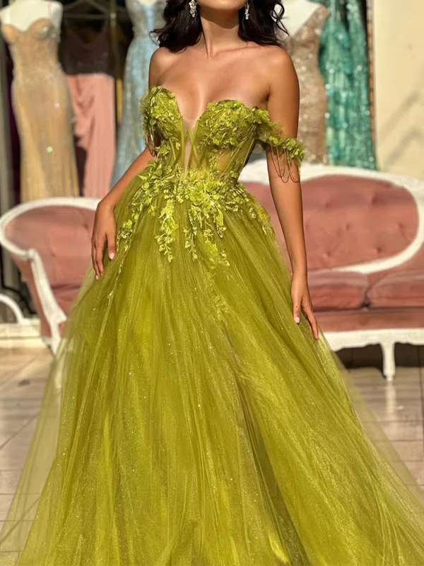 Ball Gown Off-the-shoulder Tulle Prom Dresses With Appliques #Milly020126332