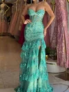 Mermaid Strapless Tulle Tiered Prom Dresses With Appliques #Milly020126334