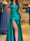 Sheath/Column Halter Satin Prom Dresses With Ruched #Milly020126350