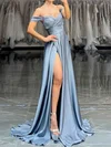 A-line Off-the-shoulder Satin Prom Dresses With Ruched #Milly020126353