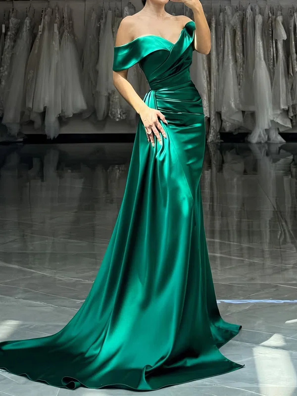 Sheath/Column Off-the-shoulder Satin Prom Dresses With Ruched #Milly020126355