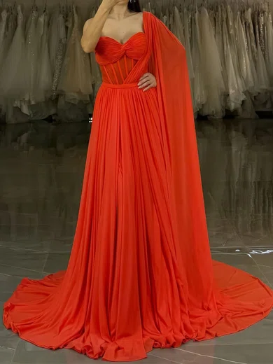 A-line One Shoulder Chiffon Corset Prom Dresses With Ruched #Milly020126358