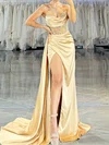 Sheath/Column Strapless Ruched Satin Prom Dresses With Beading #Milly020126376