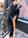 Sheath/Column Strapless Sparkly Sequin Prom Dresses With Feather #Milly020126382