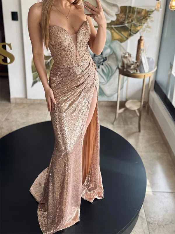 Sheath/Column Strapless Sparkly Sequin Prom Dresses With Ruched #Milly020126383