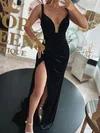 Black Sheath/Column V-neck Velvet Prom Dresses With Ruched #Milly020126385