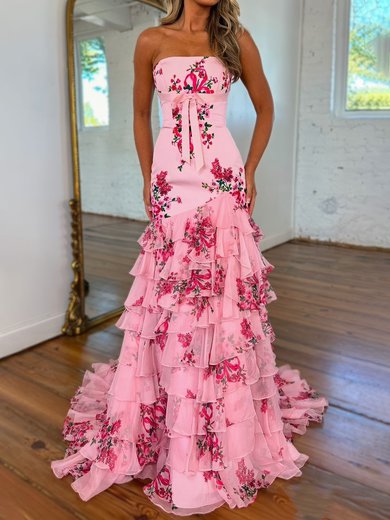 Cute Sheath/Column Chiffon Satin Straight Floral Prom Dresses #Milly020126386