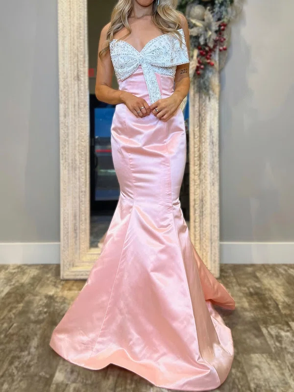 Mermaid V-neck Satin Prom Dresses With Beading #Milly020126389
