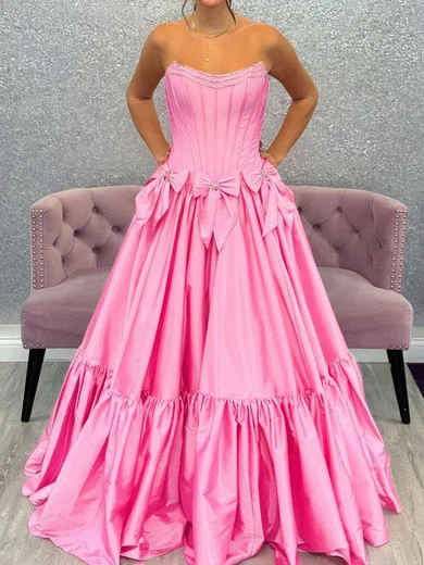 Ball Gown Strapless Satin Corset Prom Dresses With Bow #Milly020126393