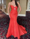 Elegant Trumpet/Mermaid Satin V-neck Bow Ruched Prom Dresses #Milly020126395