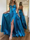 Sparkly A-line Metallic Sweetheart Ruched Split Prom Dresses #Milly020126405