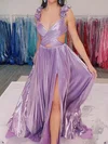 Sparkly A-line V-neck Metallic Prom Dresses With Ruched #Milly020126406