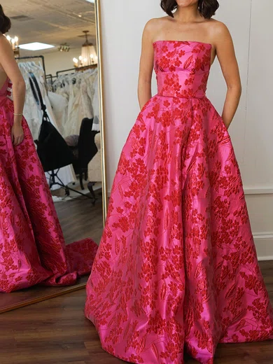 Ball Gown Strapless Satin Floral Prom Dresses With Ruched #Milly020126410