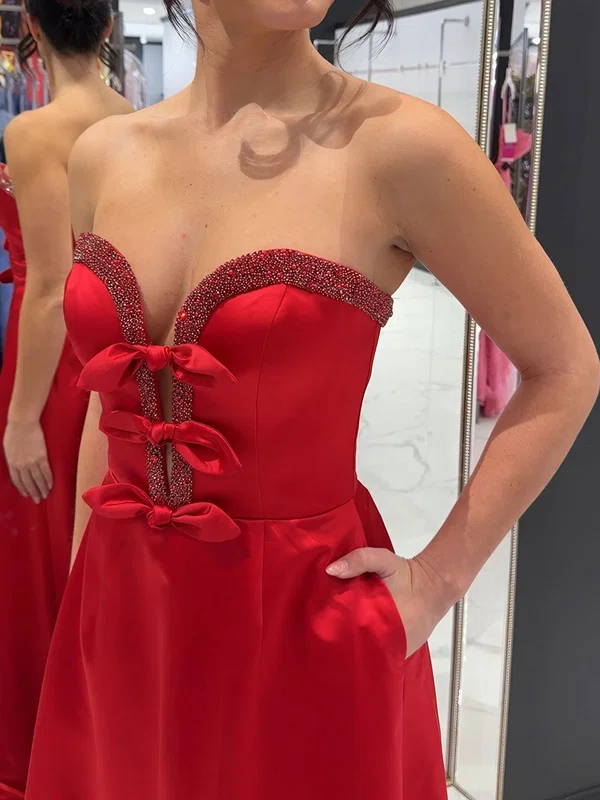 Red Ball Gown Strapless Satin Prom Dresses With Beading #Milly020126413