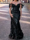 Black Mermaid Off-the-shoulder Sparkly Sequin Prom Dresses #Milly020126414