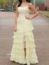 A-line Scoop Neck Chiffon Tiered Prom Dresses With Appliques #Milly020126415
