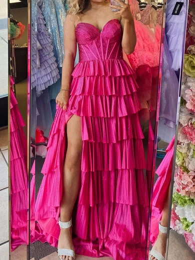 Ball Gown Strapless Satin Tiered Prom Dresses With Beading #Milly020126425