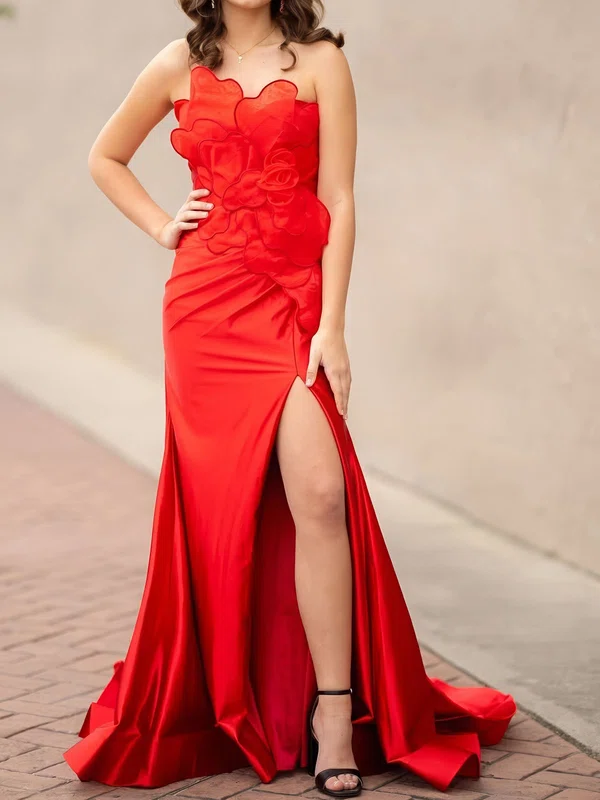 Sheath/Column Strapless Satin Prom Dresses With Ruched #Milly020126426
