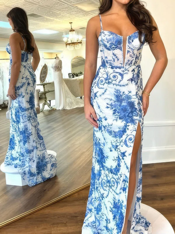 Sheath/Column V-neck Floral Chiffon Prom Dresses #Milly020126431