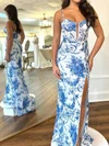 Sheath/Column V-neck Floral Chiffon Prom Dresses #Milly020126431