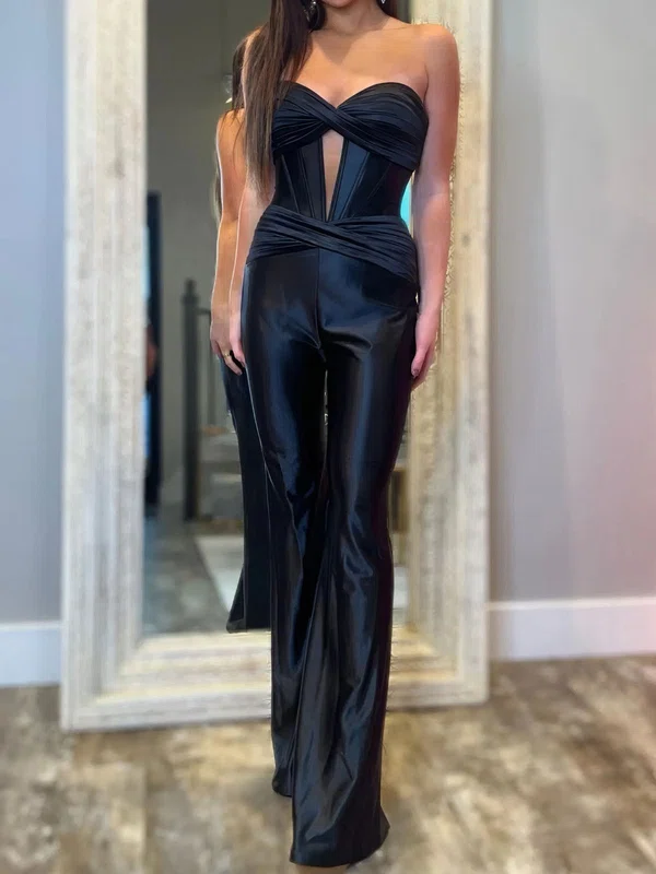 Black Sheath/Column Strapless Satin Cut Out Prom Dresses #Milly020126442