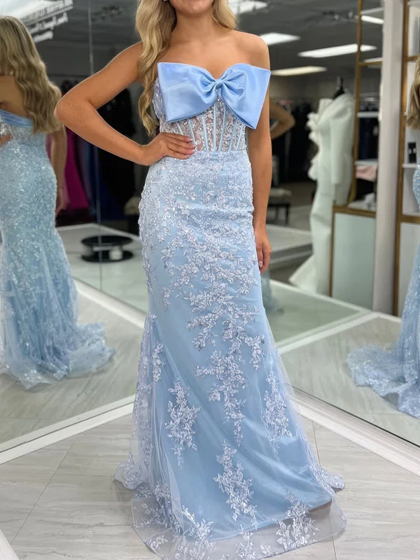 Sheath/Column V-neck Tulle Prom Dresses With Appliques #Milly020126447