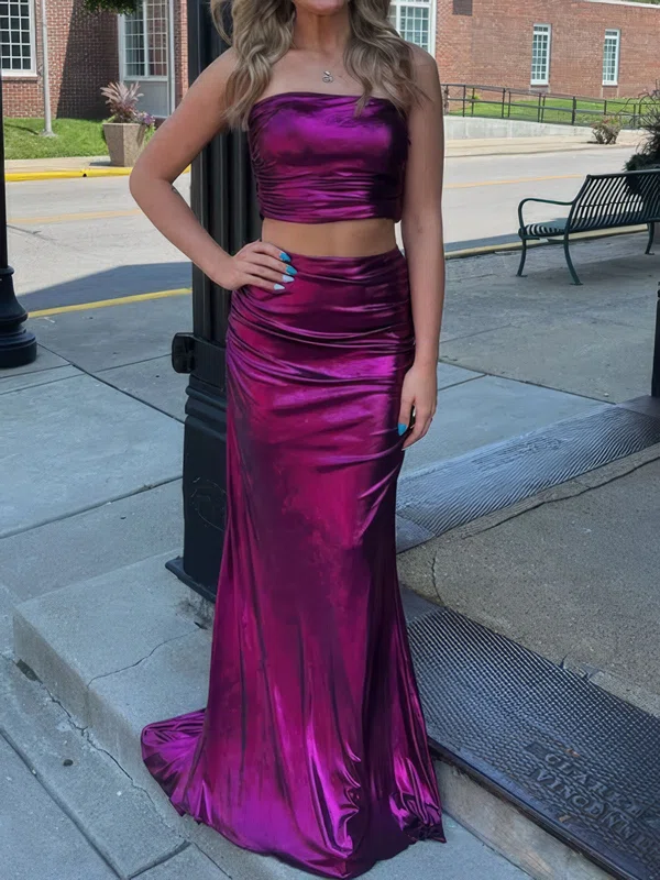 Mermaid Strapless Metallic Two Piece Prom Dresses With Ruched #Milly020126450