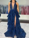 Ball Gown Halter Tulle Tiered Prom Dresses With Appliques #Milly020126457