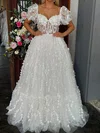 Ball Gown Sweetheart Tulle 3D Floral Prom Dresses With Puff Sleeve #Milly020126467