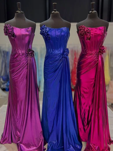 Sheath/Column Strapless Metallic Prom Dresses With Ruched #Milly020126469