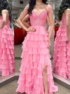 Cute A-line Chiffon V-neck Appliques Tiered Prom Dresses #Milly020126483