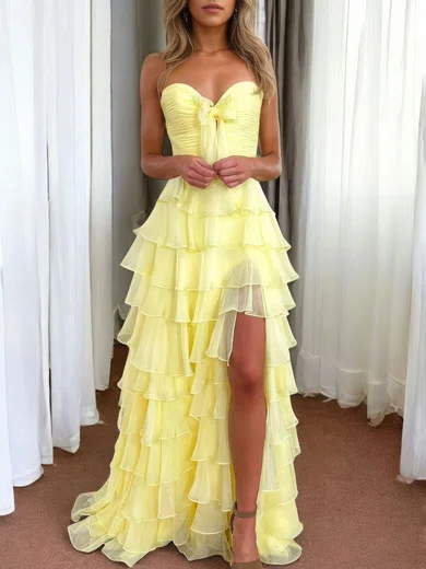 Ball Gown Strapless Chiffon Ruffle Tiered Prom Dresses #Milly020126491