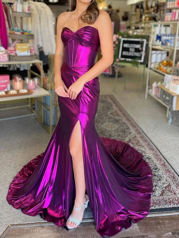 Sparkly Trumpet/Mermaid Metallic Sweetheart Split Prom Dresses #Milly020126496