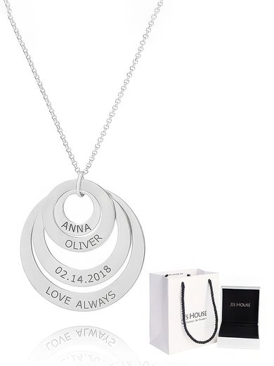 Custom Silver Engraving/Engraved Family Four Circle Necklace With Kids Names - Birthday Gifts Mother's Day Gifts (288215485) #Milly03060219