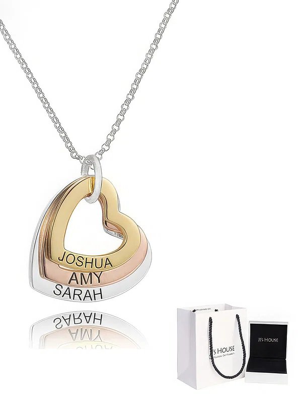 Custom Sterling Silver Family Heart Three Engraved Necklace Birthday Gifts #Milly03060232