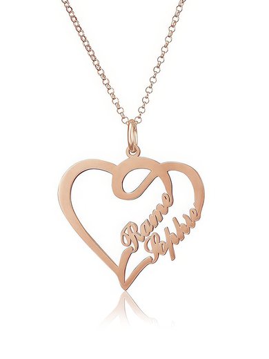 Custom 18k Rose Gold Plated Family Heart Two Name Necklace Birthday Gifts #Milly03060236