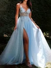 Ball Gown V-neck Ruched Tulle Prom Dresses With Beading #Milly020126591
