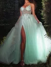 Ball Gown V-neck Ruched Tulle Prom Dresses With Beading #Milly020126593