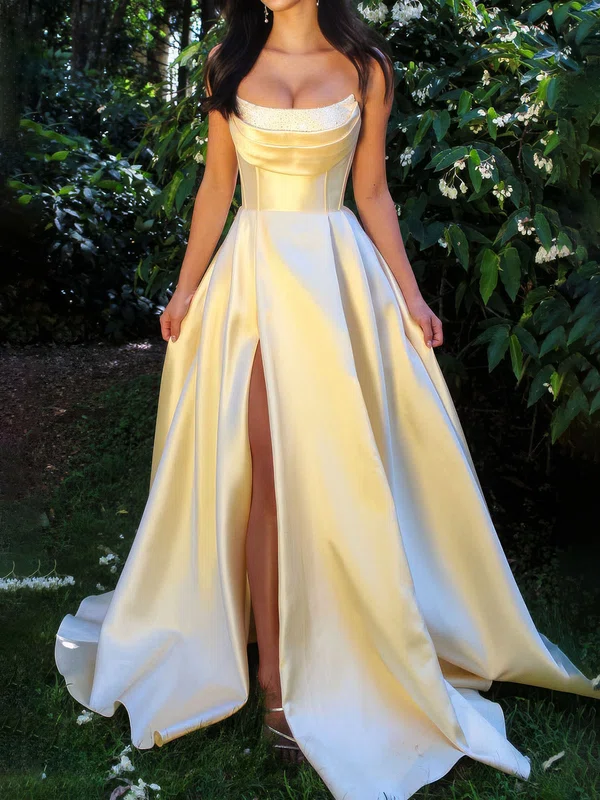 Ball Gown Strapless Ruched Satin Prom Dresses With Beading #Milly020126604