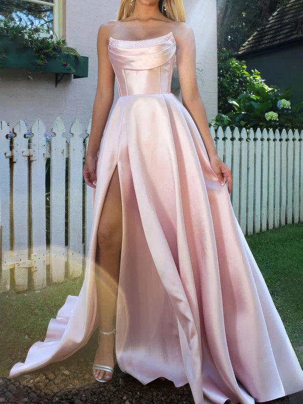 Cute Ball Gown/Princess Satin Straight Beaded Prom Dresses #Milly020126605