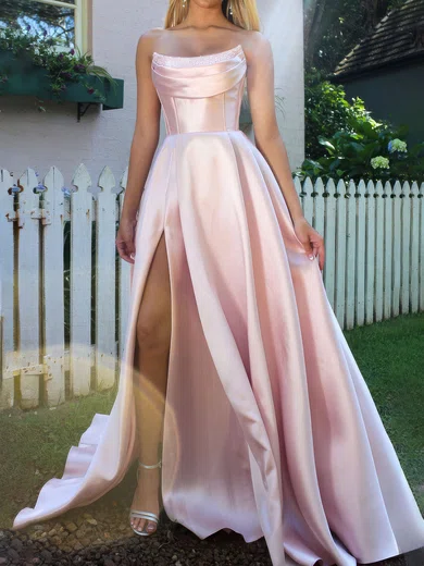 Ball Gown Strapless Satin Corset Prom Dresses With Ruched #Milly020126605